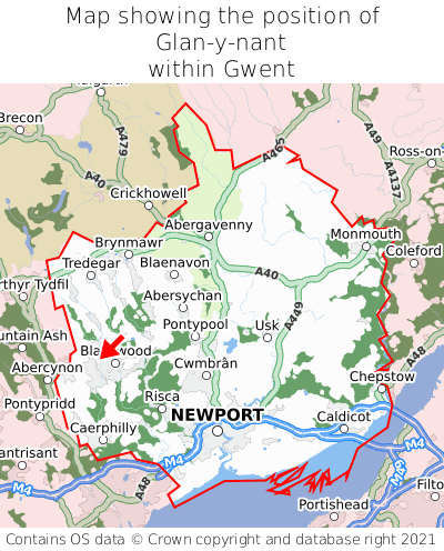 Map showing location of Glan-y-nant within Gwent