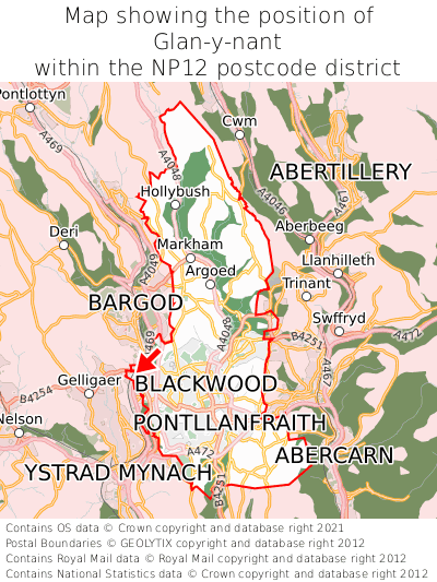 Map showing location of Glan-y-nant within NP12