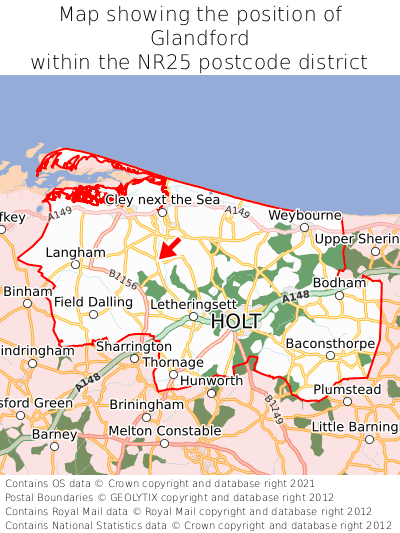 Map showing location of Glandford within NR25