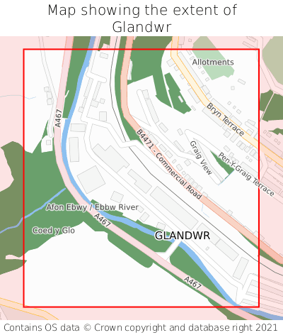 Map showing extent of Glandwr as bounding box