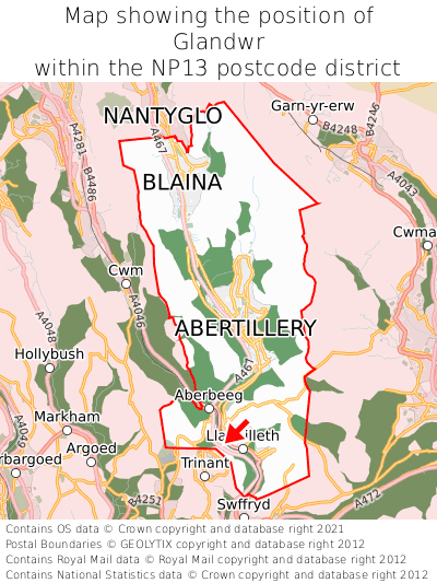 Map showing location of Glandwr within NP13