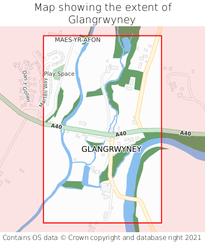 Map showing extent of Glangrwyney as bounding box