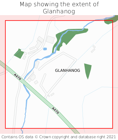 Map showing extent of Glanhanog as bounding box