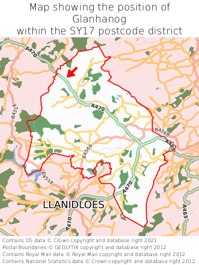 Map showing location of Glanhanog within SY17