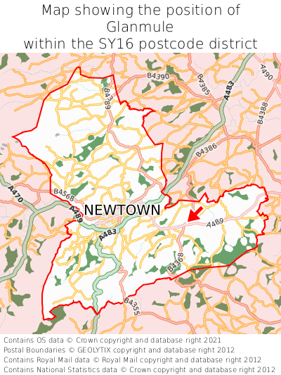 Map showing location of Glanmule within SY16