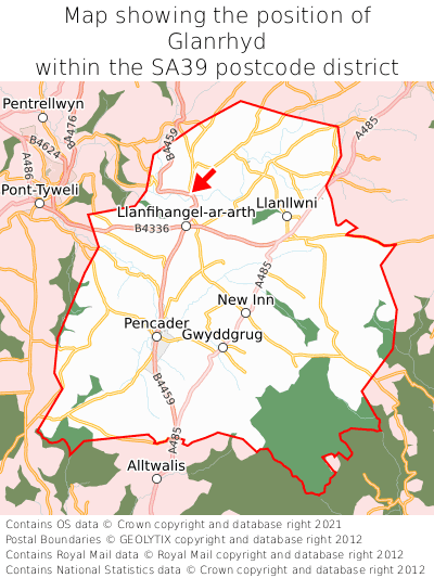 Map showing location of Glanrhyd within SA39