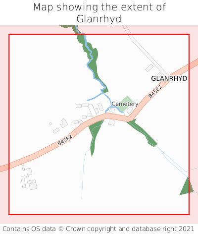Map showing extent of Glanrhyd as bounding box