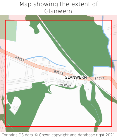 Map showing extent of Glanwern as bounding box