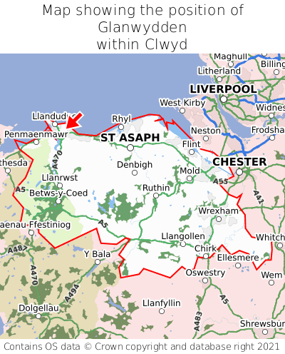 Map showing location of Glanwydden within Clwyd
