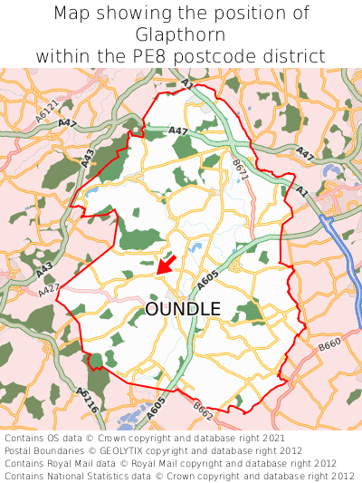 Map showing location of Glapthorn within PE8