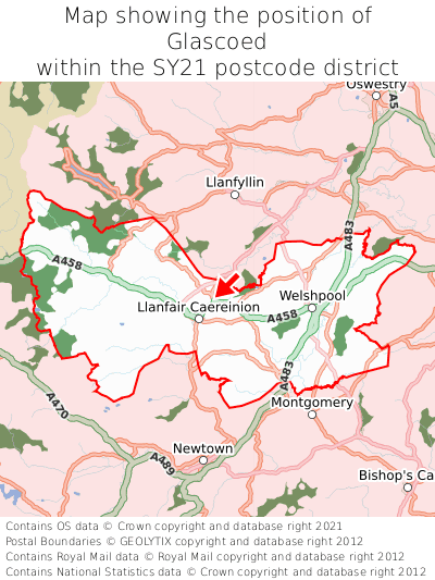 Map showing location of Glascoed within SY21