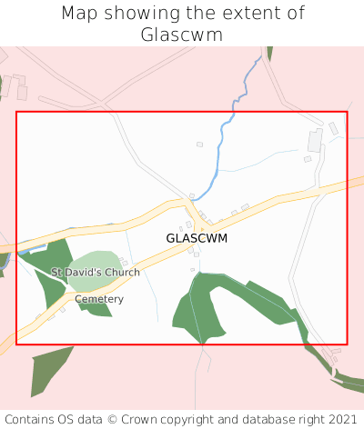 Map showing extent of Glascwm as bounding box