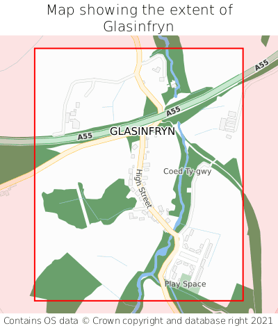 Map showing extent of Glasinfryn as bounding box