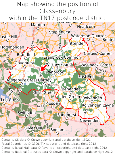 Map showing location of Glassenbury within TN17