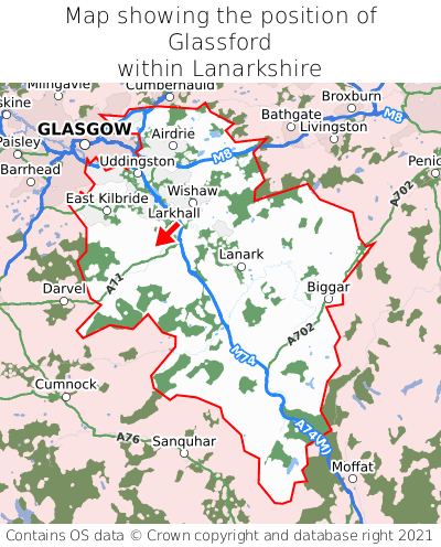 Map showing location of Glassford within Lanarkshire
