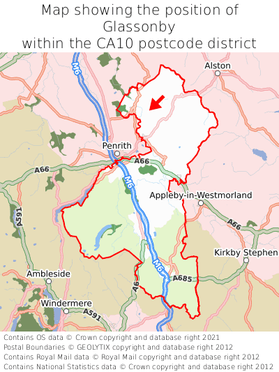 Map showing location of Glassonby within CA10