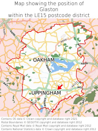 Map showing location of Glaston within LE15