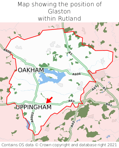 Map showing location of Glaston within Rutland