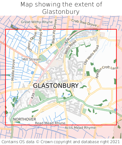 Map showing extent of Glastonbury as bounding box