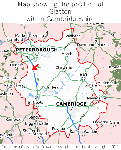 Map showing location of Glatton within Cambridgeshire