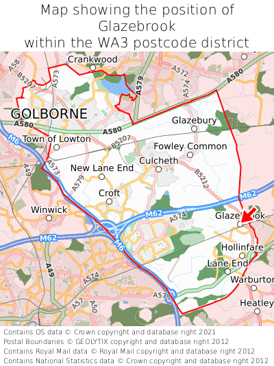 Map showing location of Glazebrook within WA3