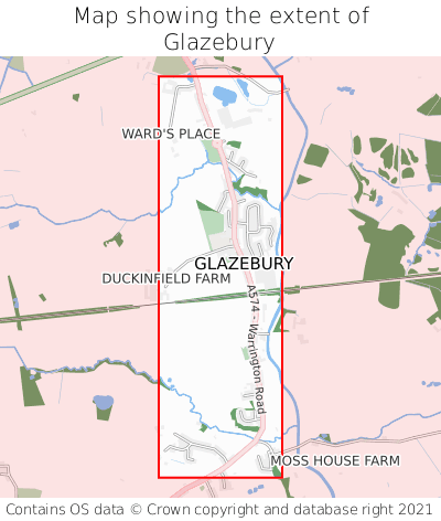 Map showing extent of Glazebury as bounding box
