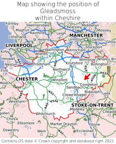 Map showing location of Gleadsmoss within Cheshire