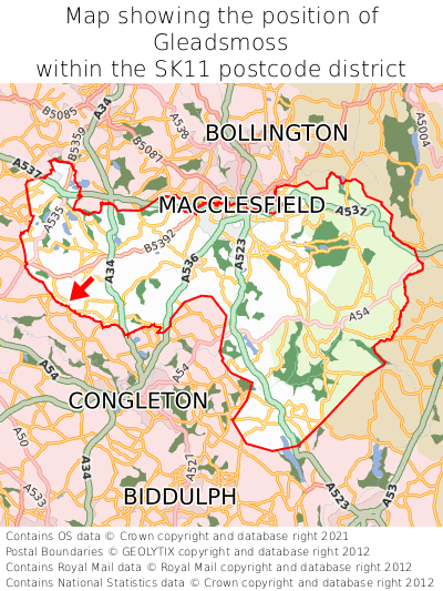 Map showing location of Gleadsmoss within SK11