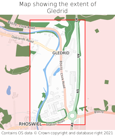 Map showing extent of Gledrid as bounding box