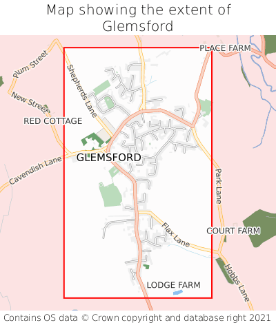 Map showing extent of Glemsford as bounding box