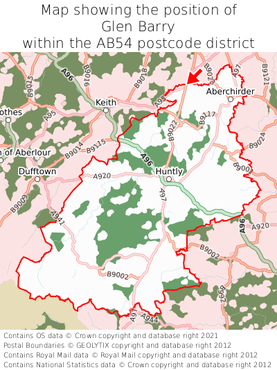 Map showing location of Glen Barry within AB54