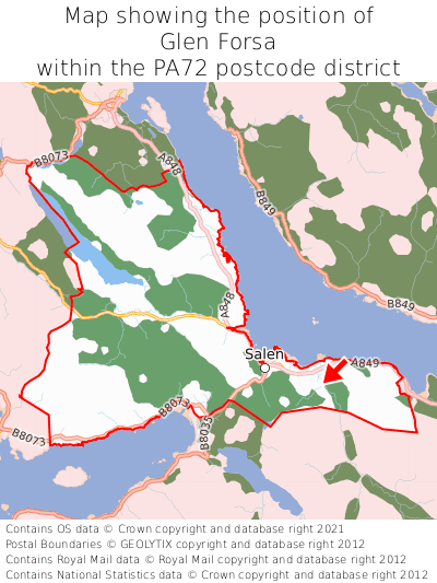 Map showing location of Glen Forsa within PA72