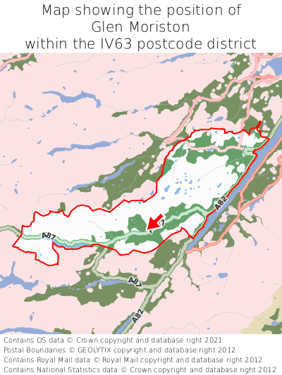 Map showing location of Glen Moriston within IV63