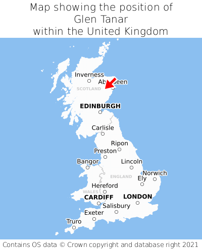 Map showing location of Glen Tanar within the UK