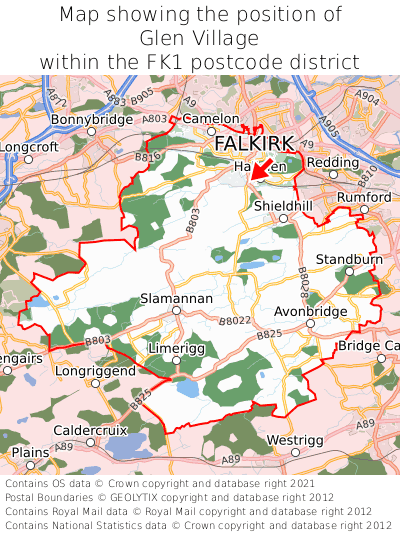 Map showing location of Glen Village within FK1