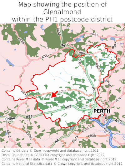 Map showing location of Glenalmond within PH1