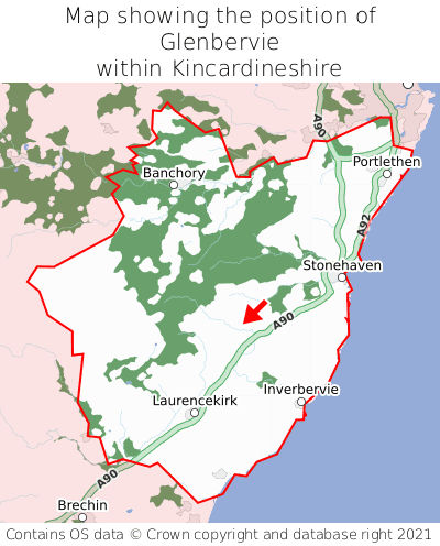 Map showing location of Glenbervie within Kincardineshire