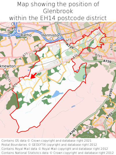 Map showing location of Glenbrook within EH14