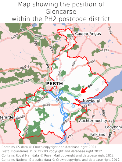 Map showing location of Glencarse within PH2