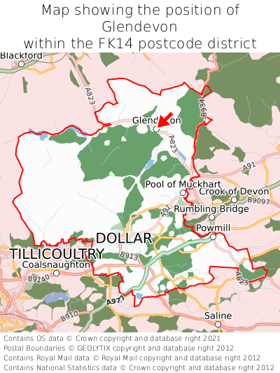 Map showing location of Glendevon within FK14
