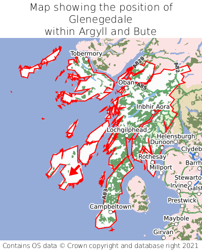Map showing location of Glenegedale within Argyll and Bute