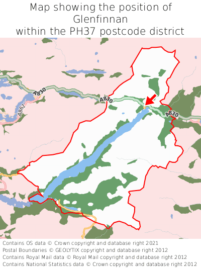 Map showing location of Glenfinnan within PH37