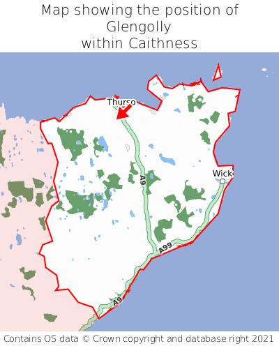 Map showing location of Glengolly within Caithness