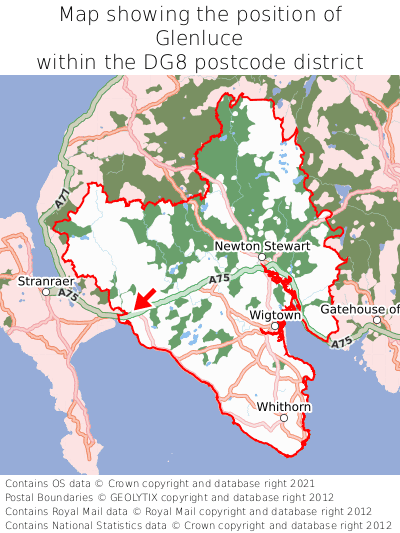 Map showing location of Glenluce within DG8