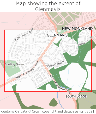 Map showing extent of Glenmavis as bounding box