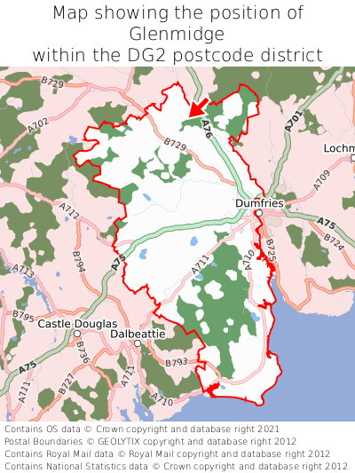 Map showing location of Glenmidge within DG2