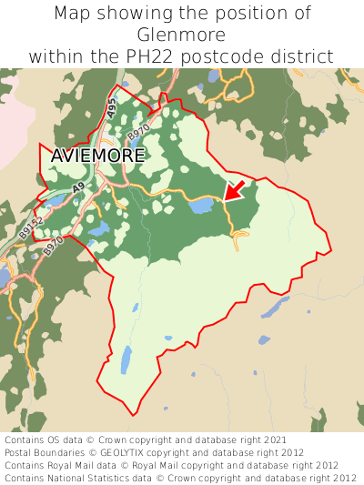 Map showing location of Glenmore within PH22