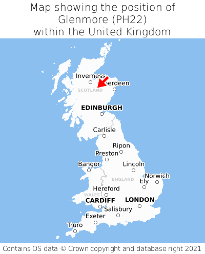 Map showing location of Glenmore within the UK