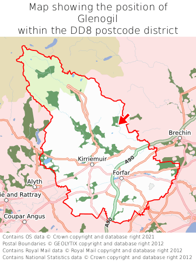 Map showing location of Glenogil within DD8