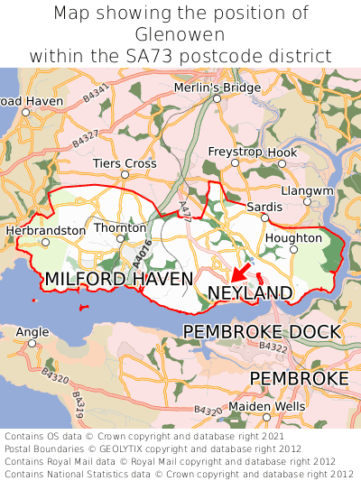 Map showing location of Glenowen within SA73